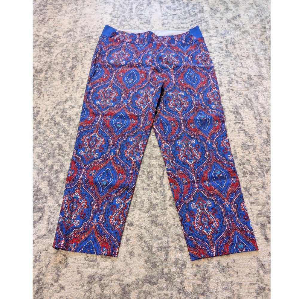 Investments Petites Blue Red Boho Print Straight Stretch Crop Pants Women's 12P